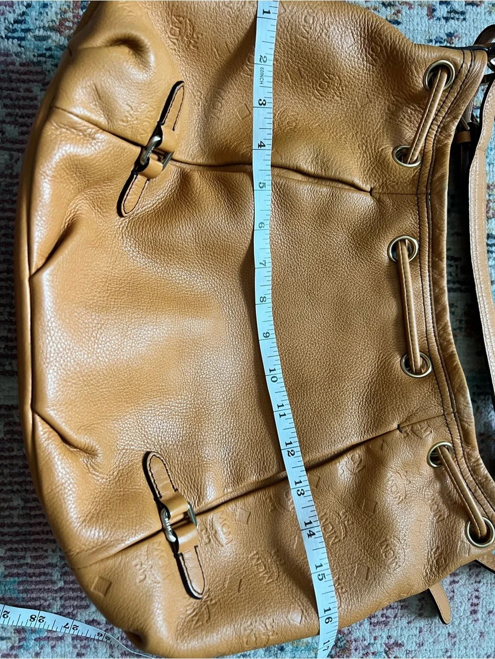 Authentic MCM Heritage Leather Drawstring Bucket Bag - Cognac Tan